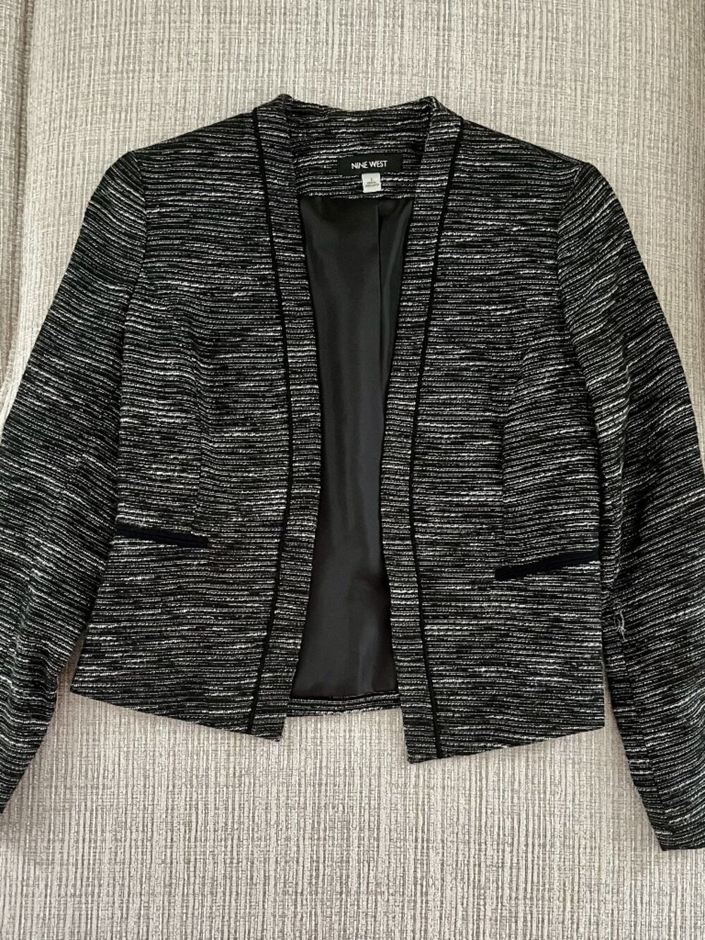 Nine West Open Front Black and White Textured Blazer